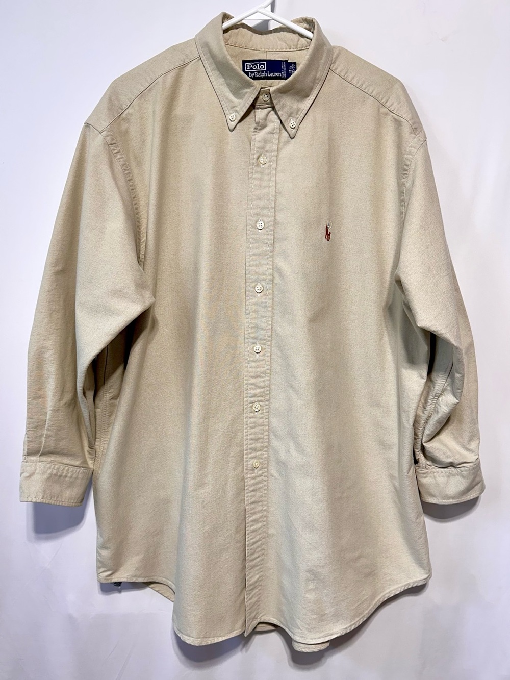 POLO RALPH LAUREN Tan Oxford Button Down Shirt Multicolor Pony 17 1/2
